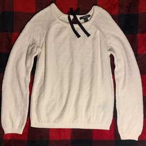 Cozy White Sweater with Black Bow